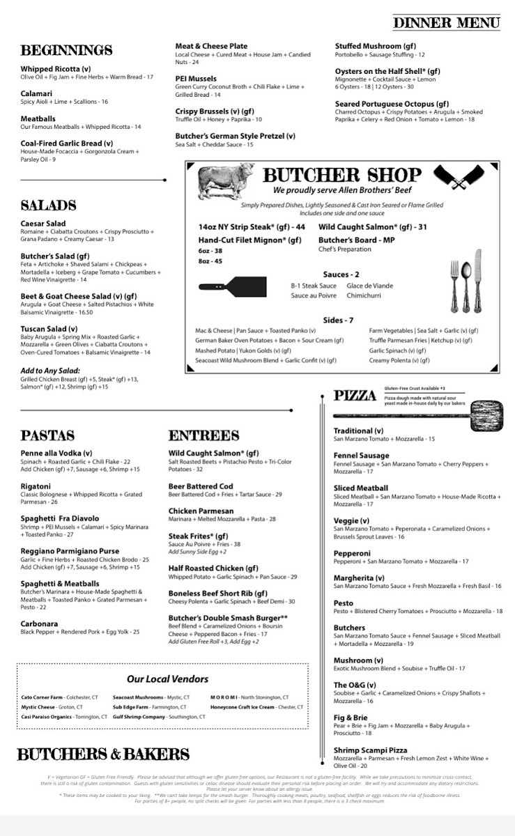 Butchers & Bakers Menu - Image 1